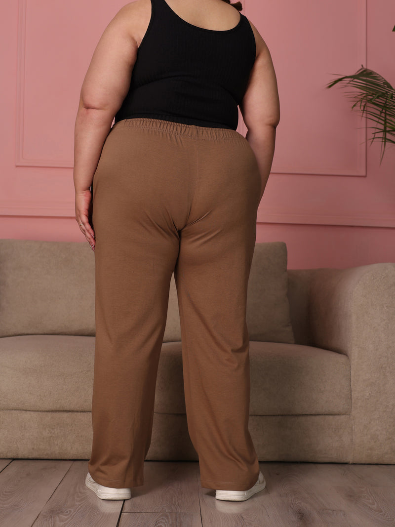 Knitted Cotton Fabric 240 GSM Heavy Quality Brown Color Regular Fit Track Pant For Women