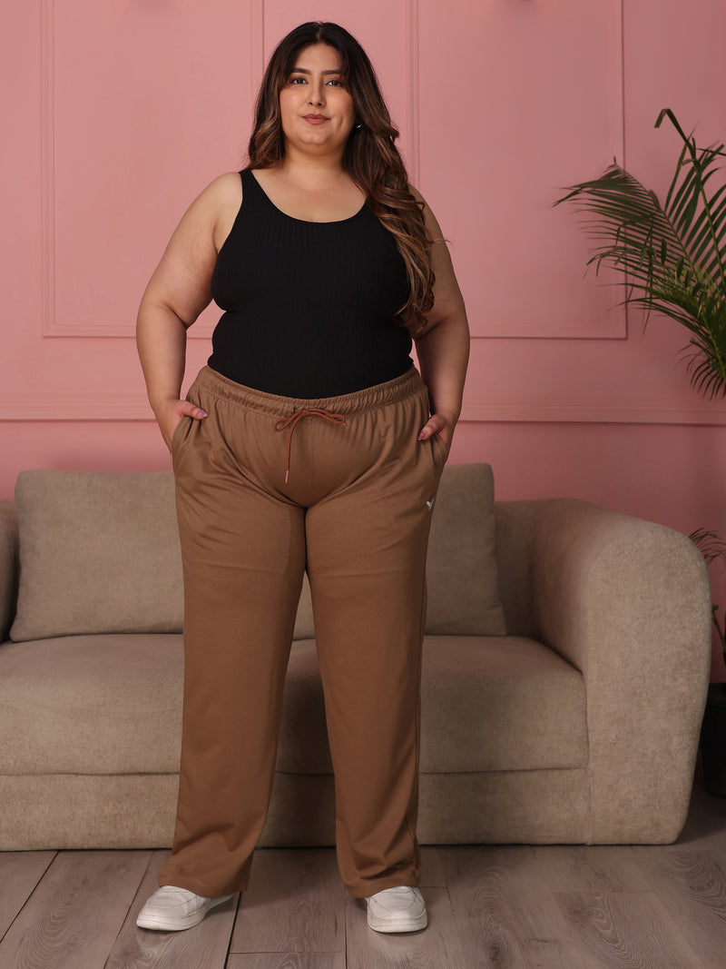 Knitted Cotton Fabric 240 GSM Heavy Quality Brown Color Regular Fit Track Pant For Women