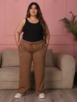 Knitted Cotton Fabric 240 GSM Heavy Quality Brown Color Regular Fit Track Pant For Women