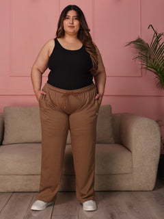 Knitted Cotton Fabric 240 GSM Heavy Quality Brown Color Regular Fit Track Pant For Women