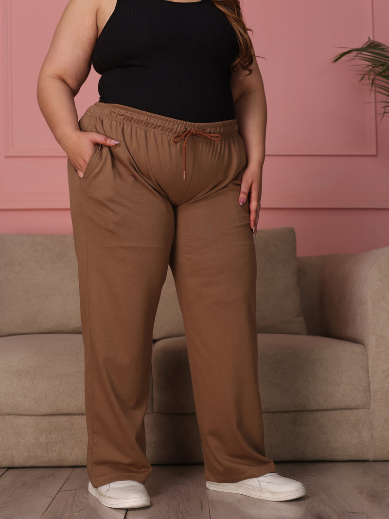 Knitted Cotton Fabric 240 GSM Heavy Quality Brown Color Regular Fit Track Pant For Women