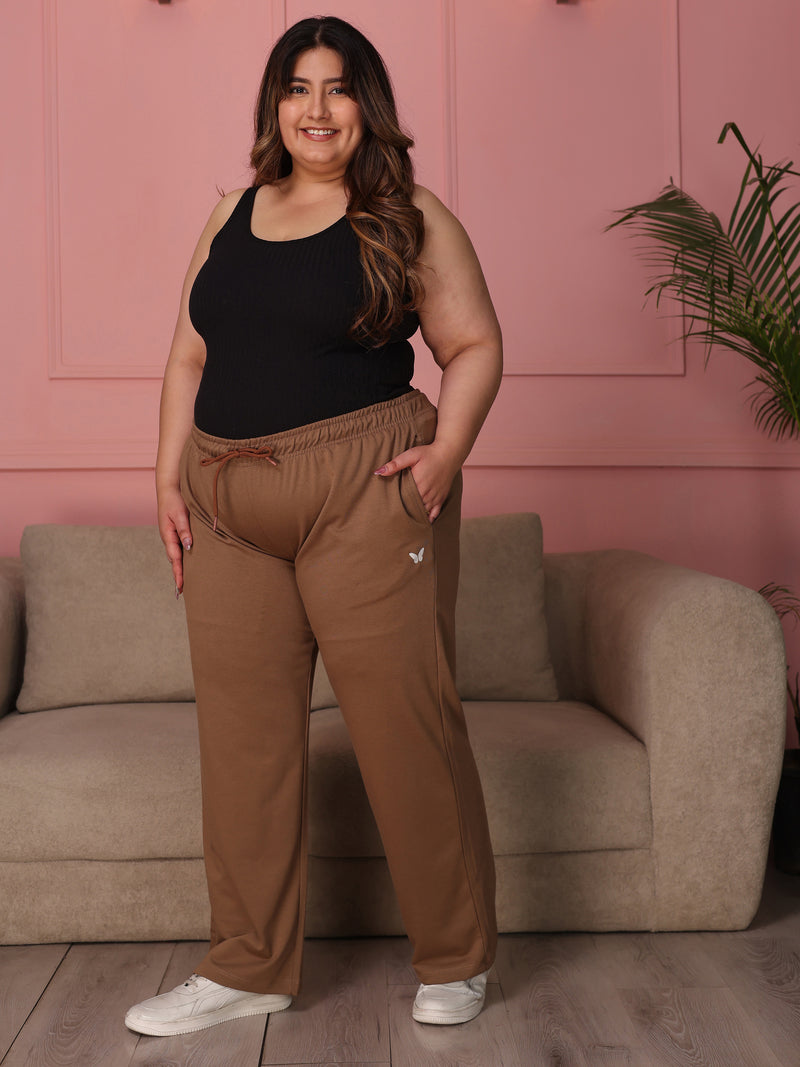 Knitted Cotton Fabric 240 GSM Heavy Quality Brown Color Regular Fit Track Pant For Women