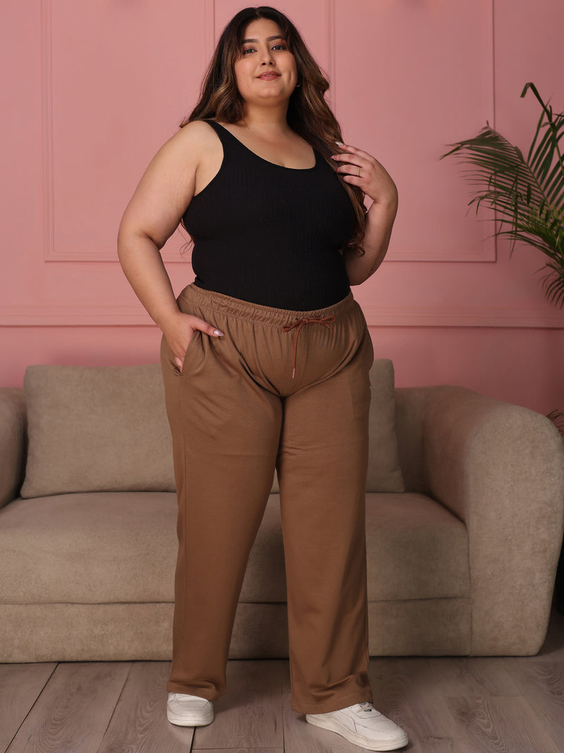 Knitted Cotton Fabric 240 GSM Heavy Quality Brown Color Regular Fit Track Pant For Women
