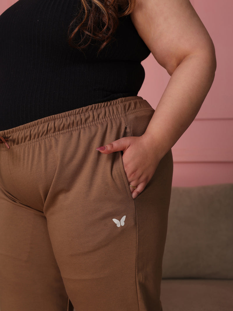 Knitted Cotton Fabric 240 GSM Heavy Quality Brown Color Regular Fit Track Pant For Women