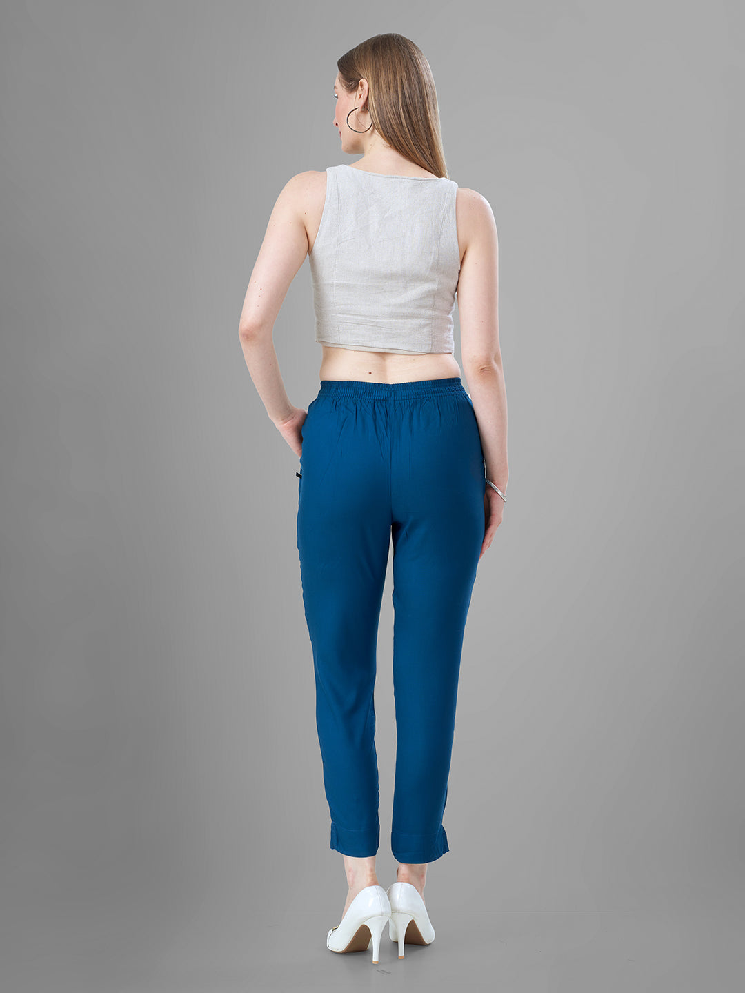 Trendy straight Kurti Pants for Women in airforce back view