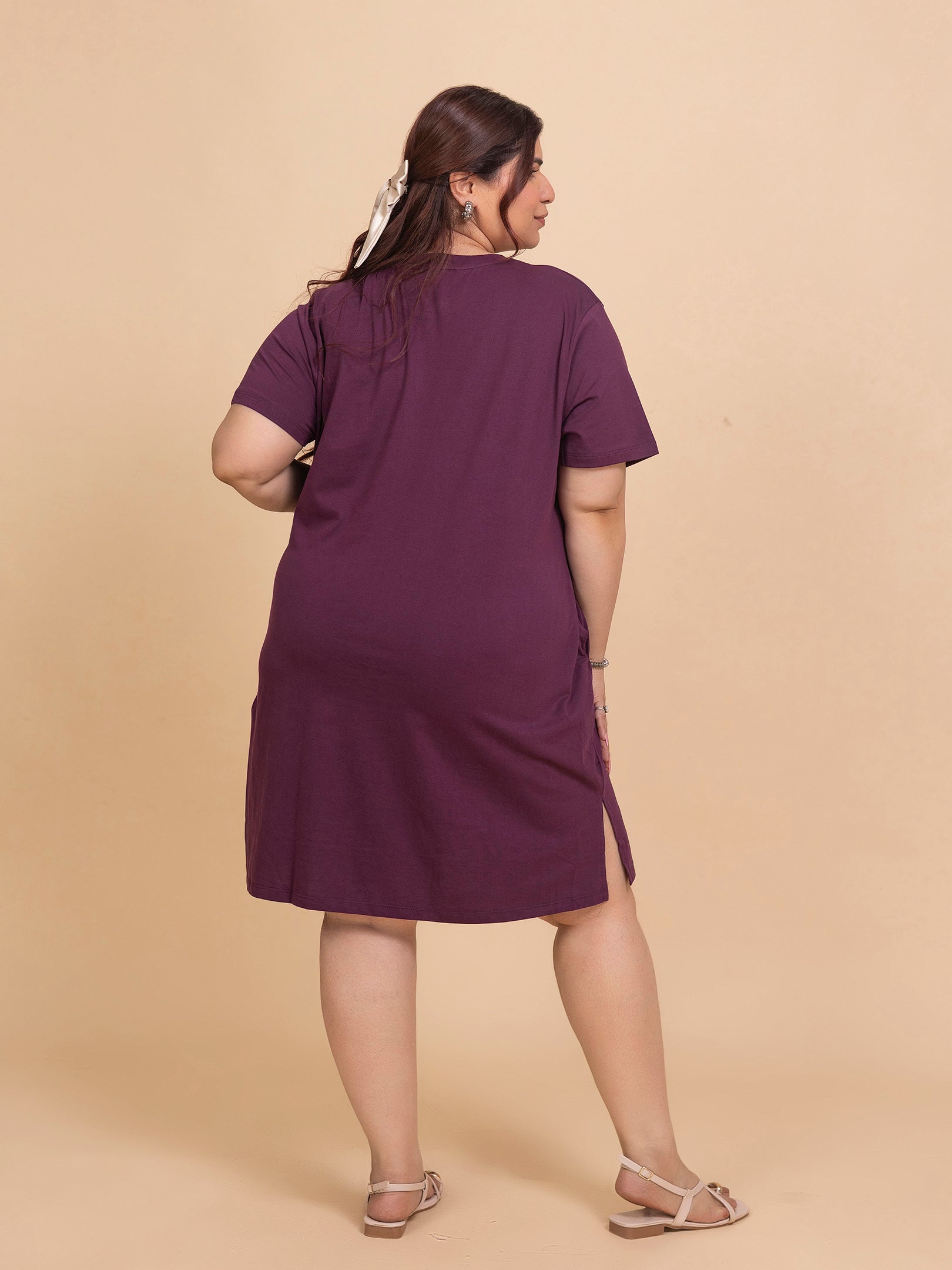 Women's Plus Size Knee Length T-Shirt (P. Wine)