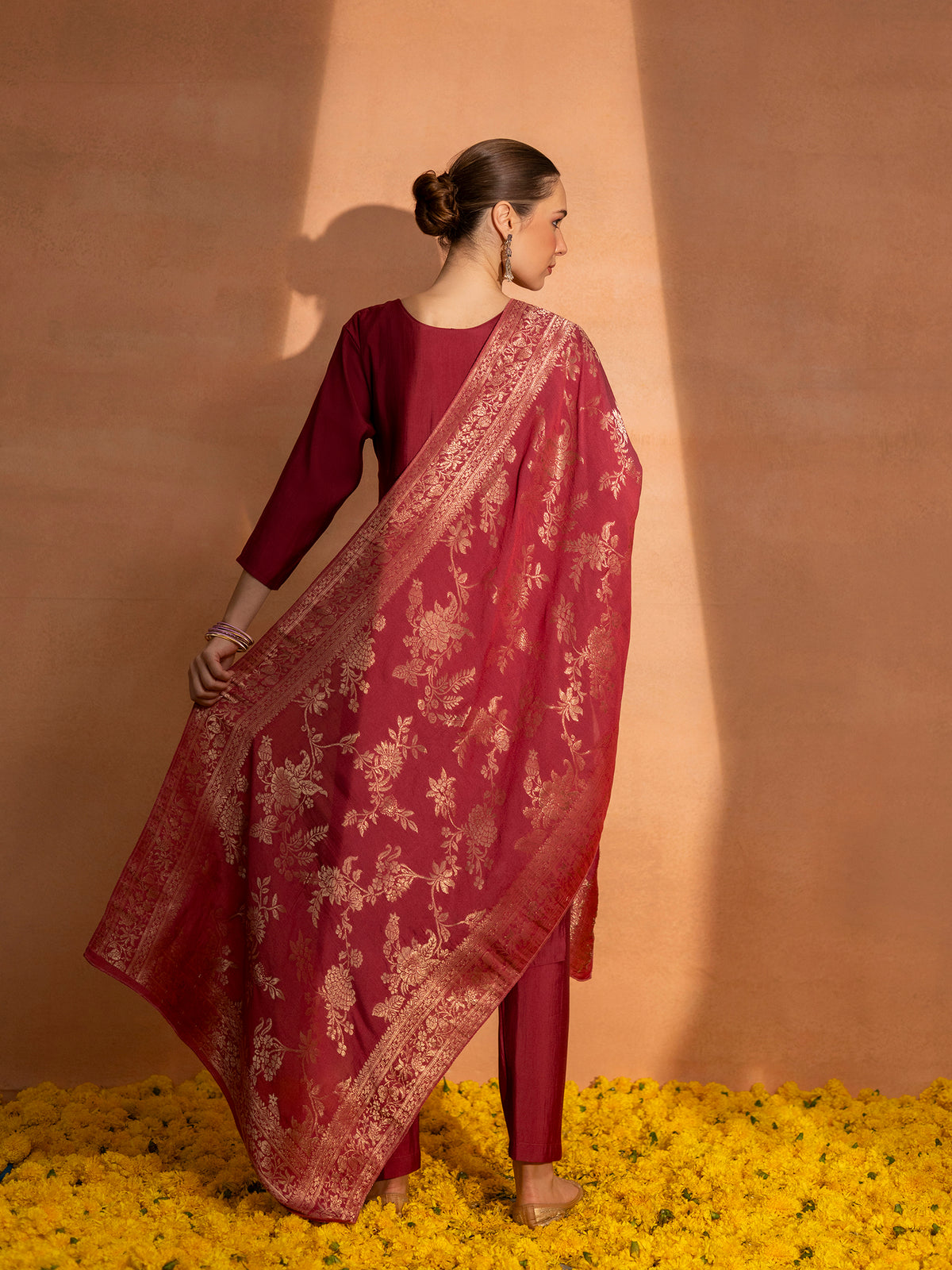 TITTLI Women Handwork Embroidered U-Neck Roman Silk Kurta Set with Rayon Sequin Work Dupatta(Gajjar)