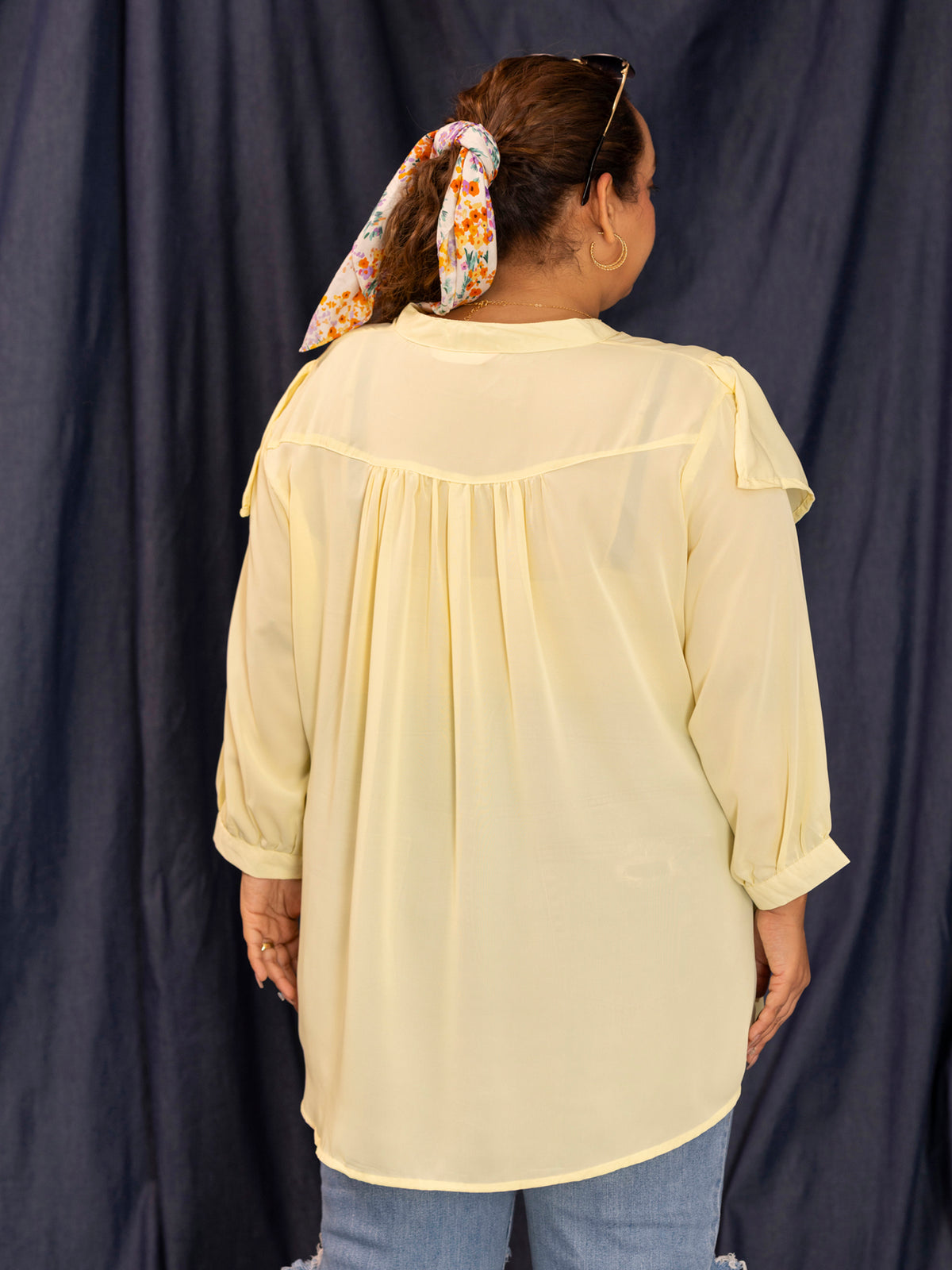 TITTLI Women Plus Size Georgette Solid Short Top (Lemon)