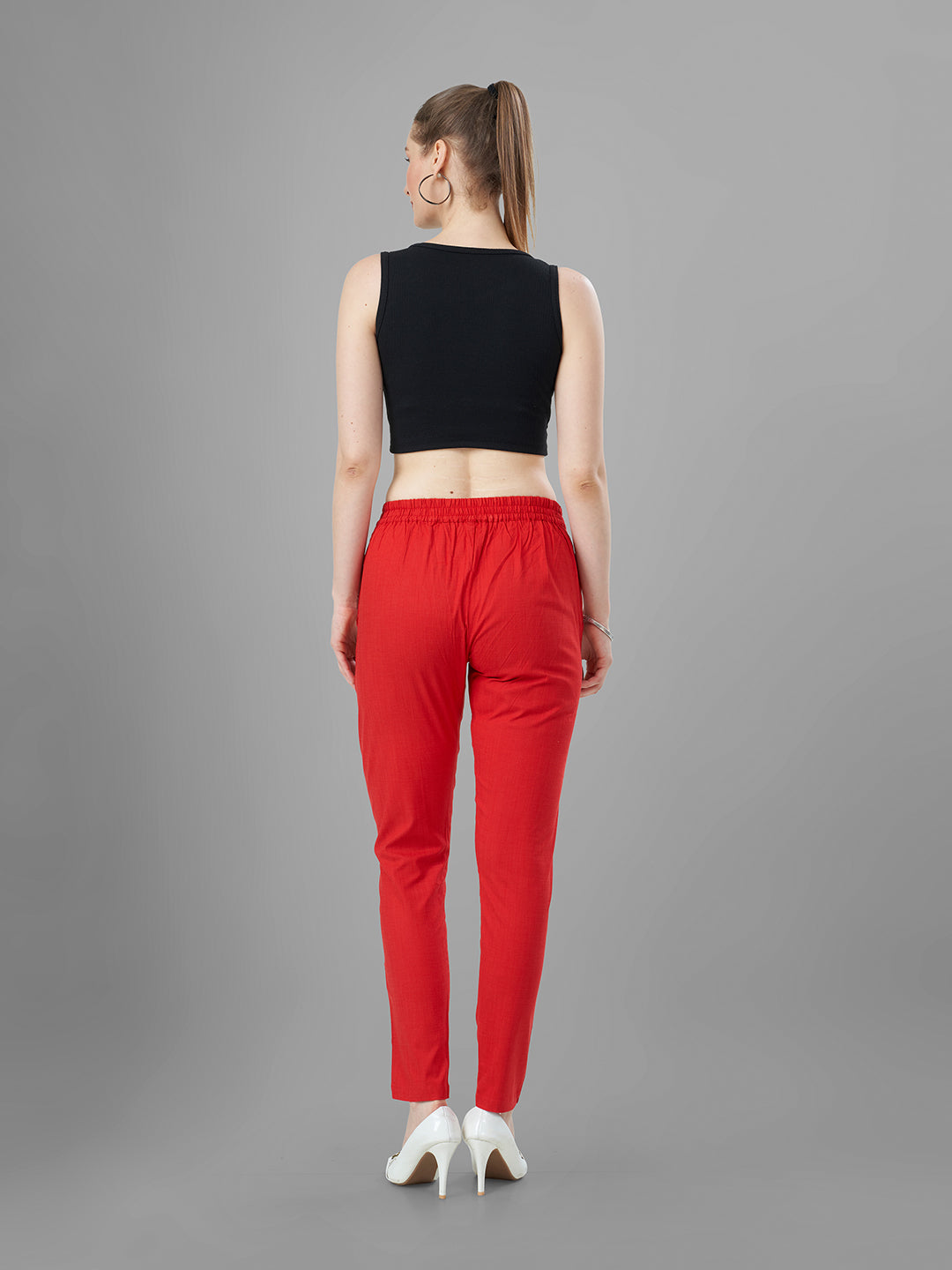 Buy Casual Pants for Women in red back view