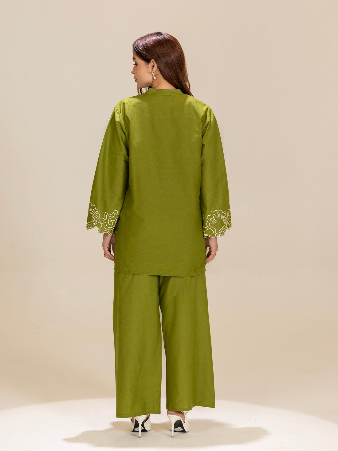 TITTLI Mehndi Green Colour Embroidered Tunic & Trouser Co-Ord Set For Women