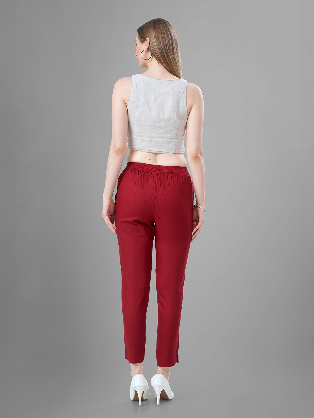 Maroon Trendy straight Kurti Pants for Women back view