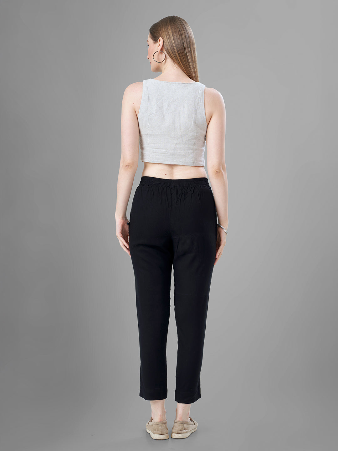 Trendy straight Kurti Pants for Women in Black back view