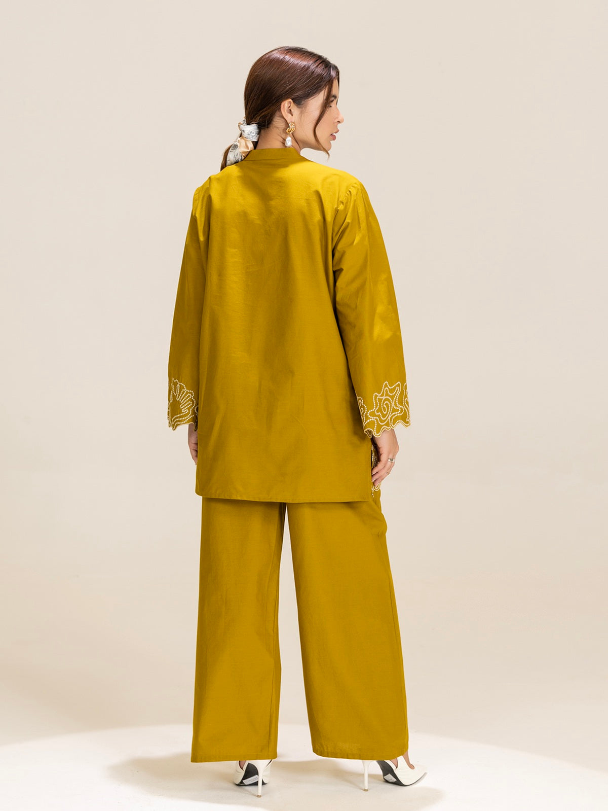 TITTLI Mustard Colour Embroidered Tunic & Trouser Co-Ord Set For Women