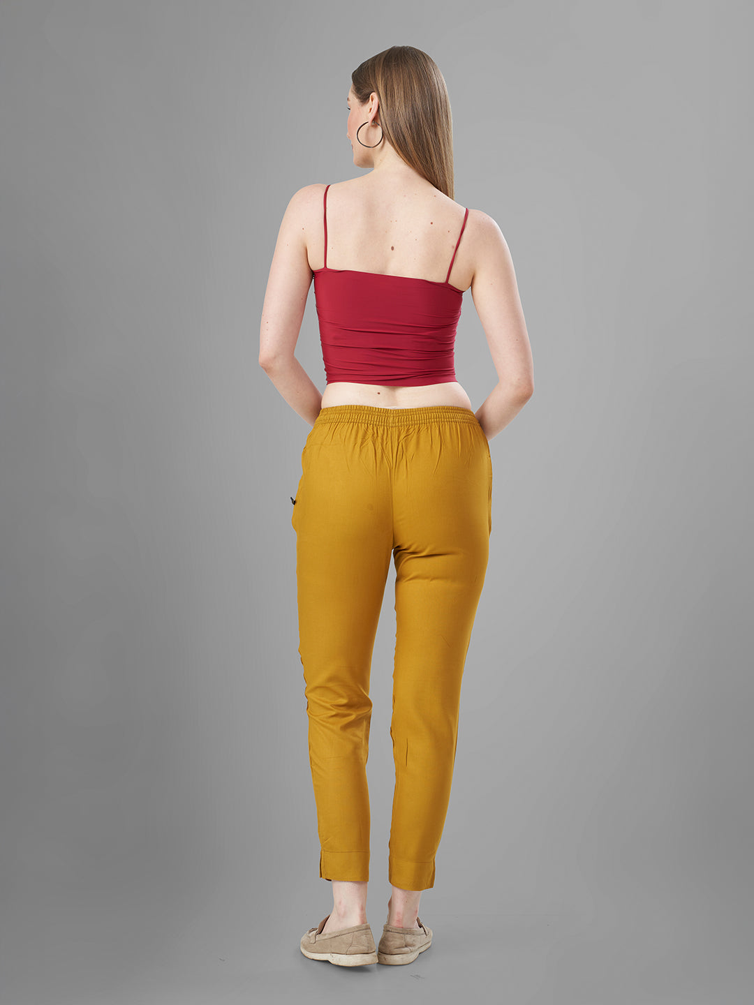 Mustard Trendy straight Kurti Pants for Women back view