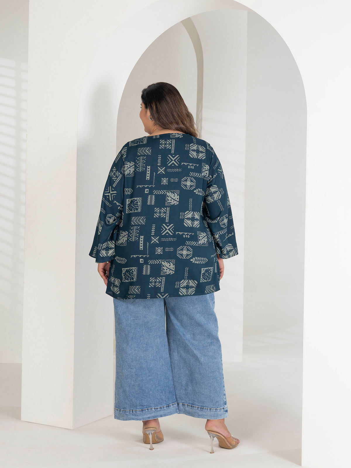 TITTLI Women Plus Size Geometric Print Viscose Rayon Short Kurti (Airforce)