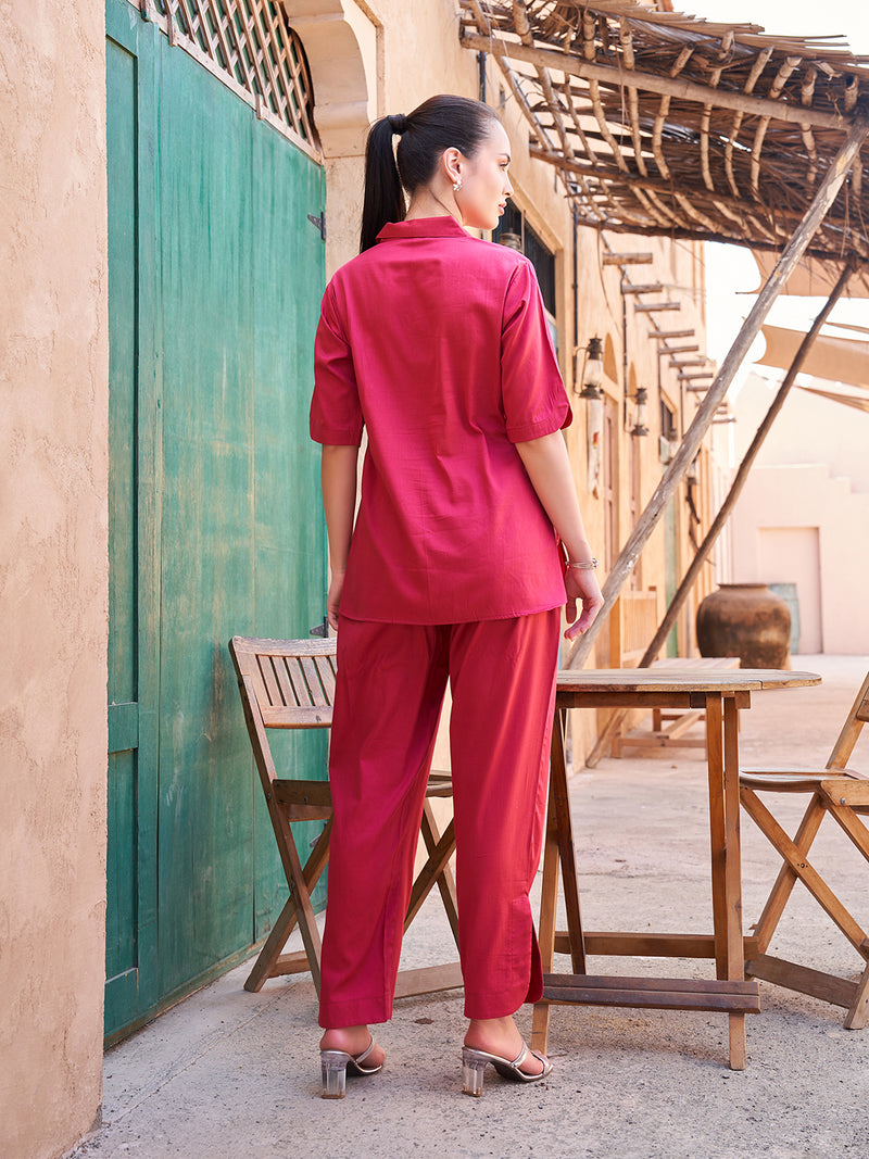 Back View of Frail Designed Carrot Color Co-Ord Set for Women