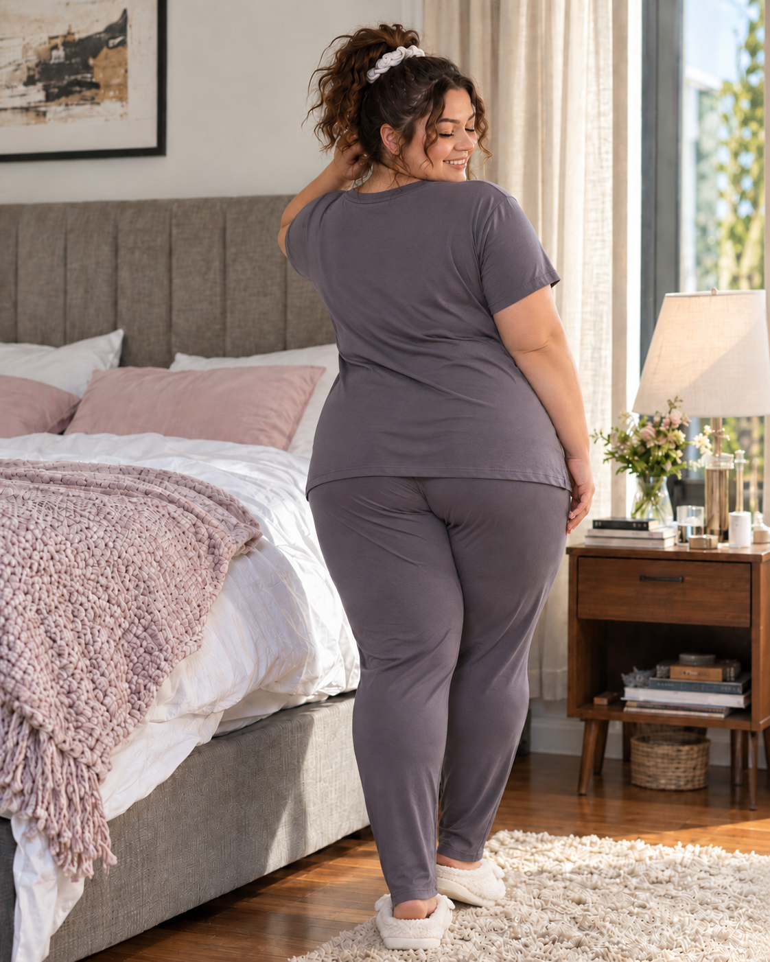 Ultra Comfy Plus Size Night Suit Set (Steel Grey)