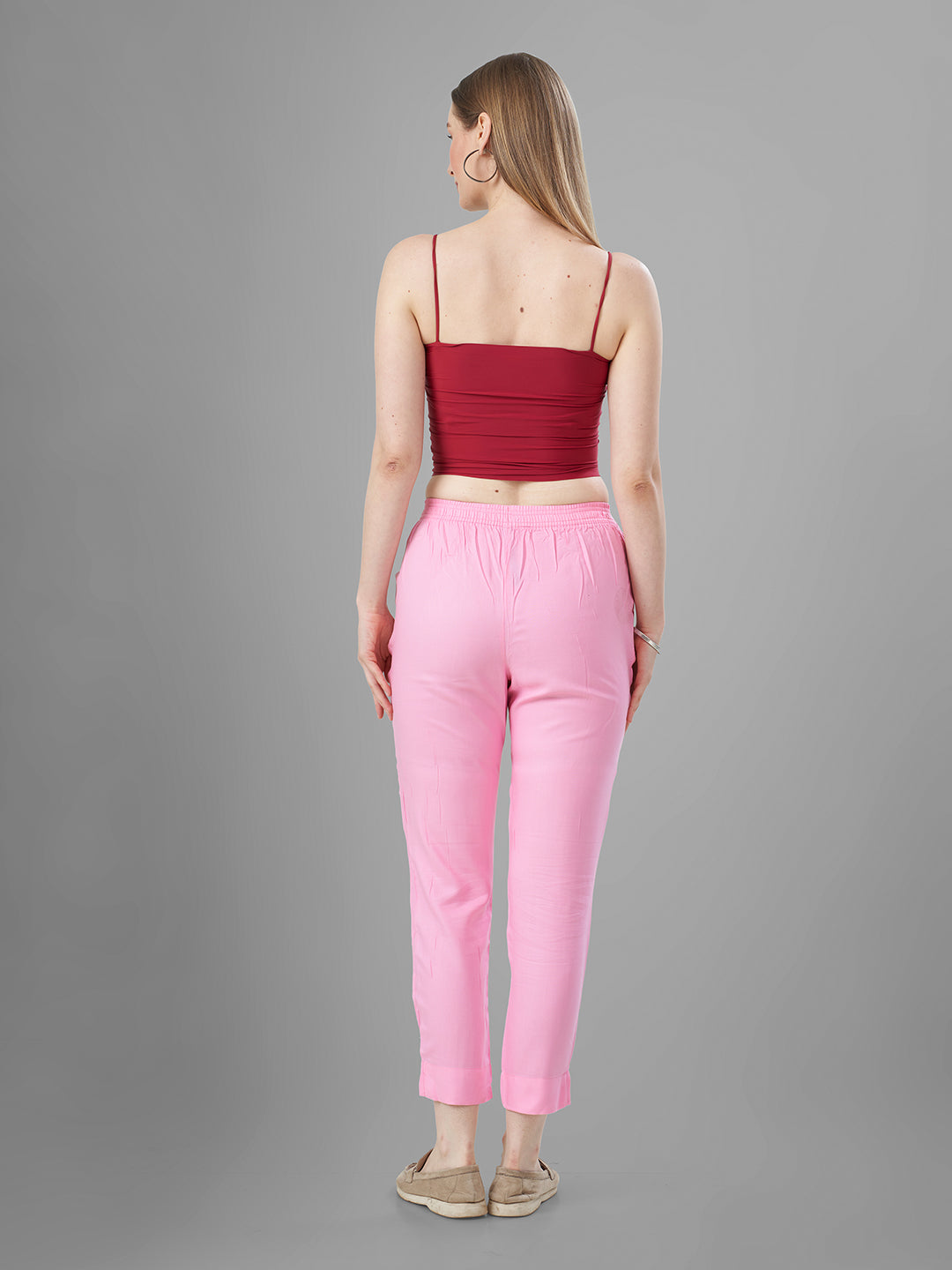 Trendy straight Kurti Pants for Women Pink online back view
