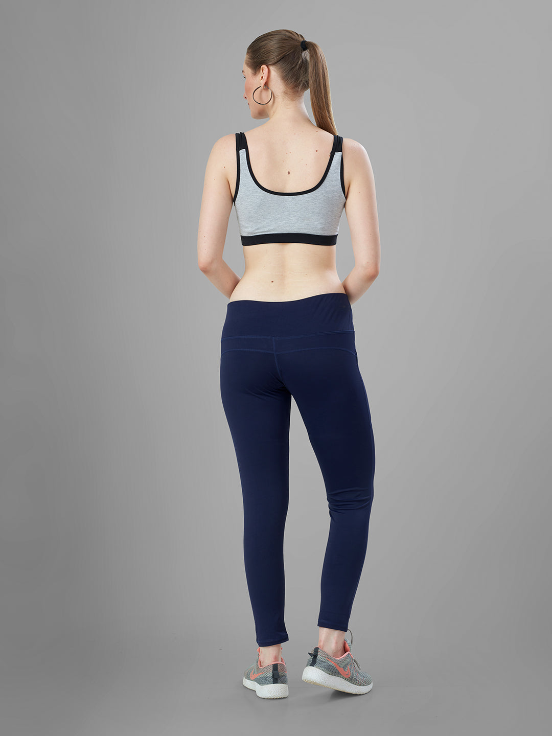 Navy Blue Gym Tights for Women Online Back View