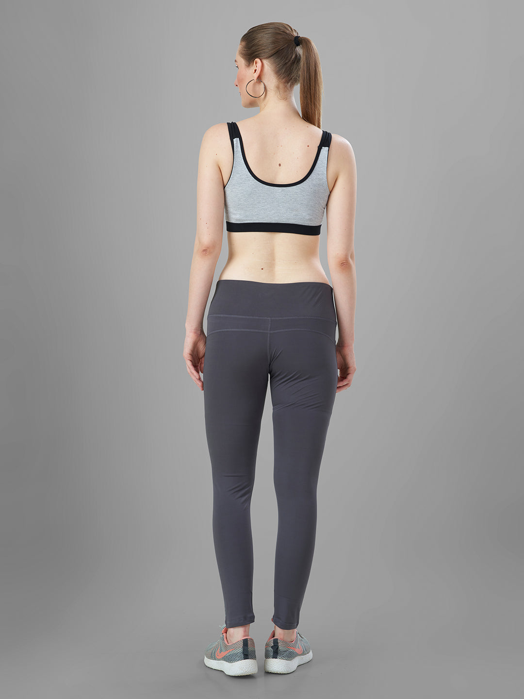 Grey Gym Tights for Women Online back view
