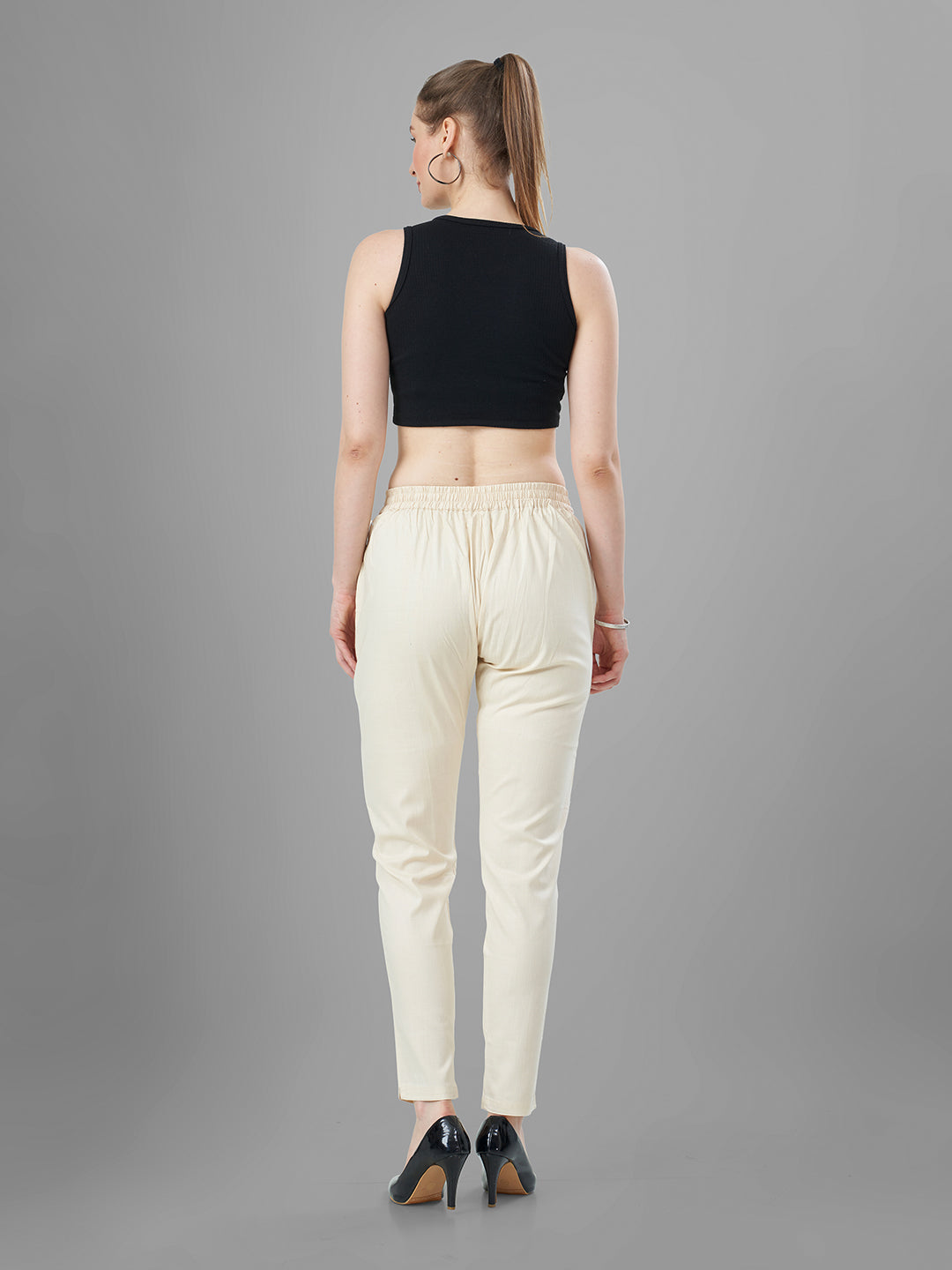 Buy Casual Pants for Women in Cream back view