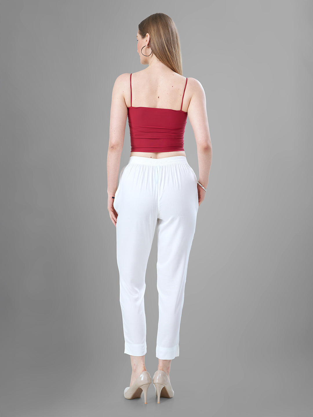 White Trendy straight Kurti Pants for Women back view