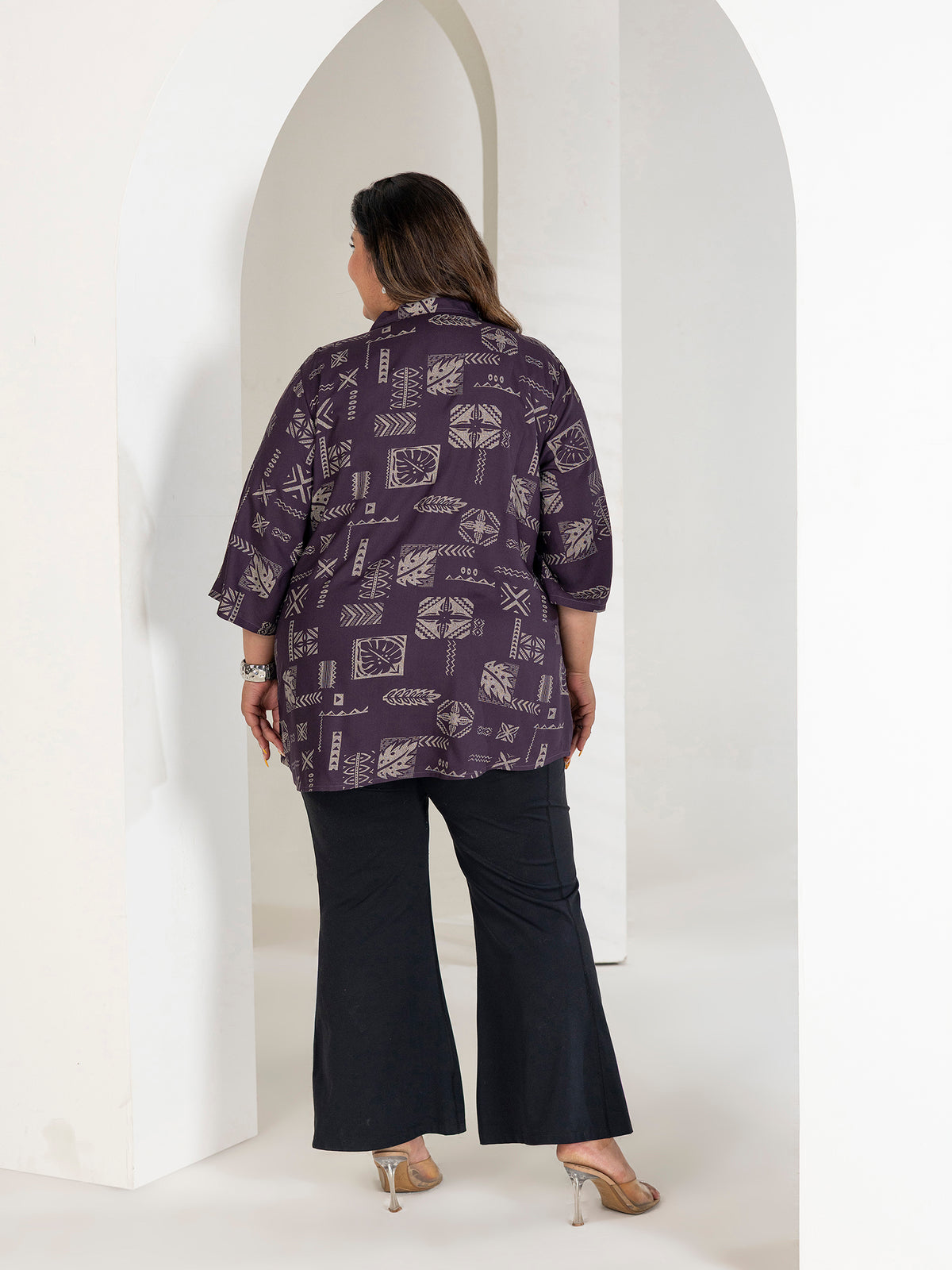 TITTLI Plus Size Women Printed Collared V-Neck Pure Cotton Kurti (Wine)