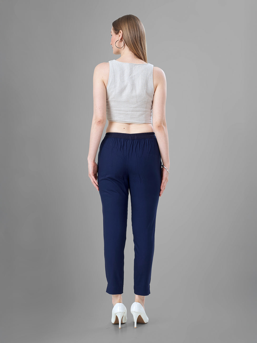 Navy Blue Trendy straight Kurti Pants for Women back view