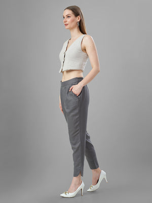Trendy Silk Cigarette Pants for Ladies in Steel Grey online