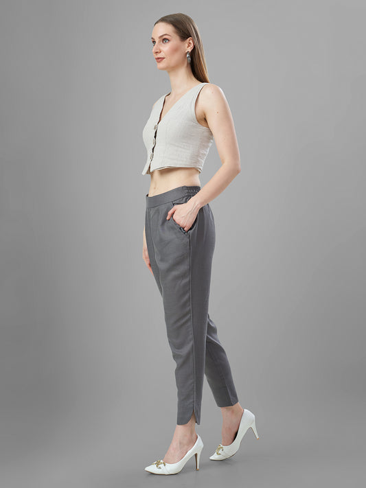 Trendy Silk Cigarette Pants for Ladies in Steel Grey online