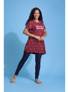 Printed Long T-Shirt For Women (Red1)