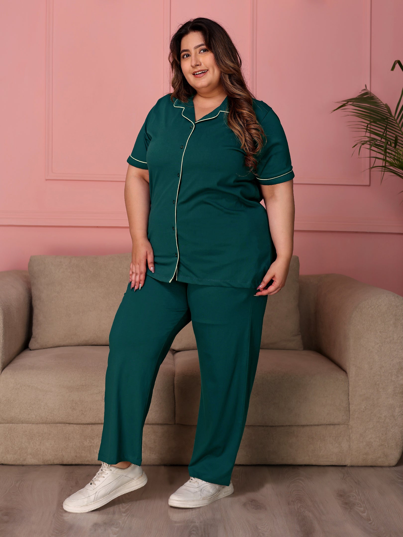 TITTLI Women Pure Cotton Shirt and Pyjama Nightsuit (Airforce)