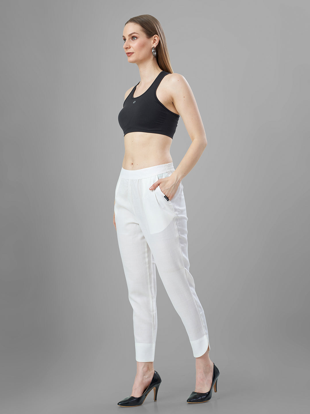 Trendy Silk Cigarette Pants for Ladies in white