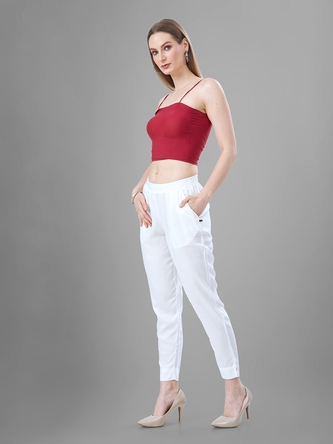 White Trendy straight Kurti Pants for Women