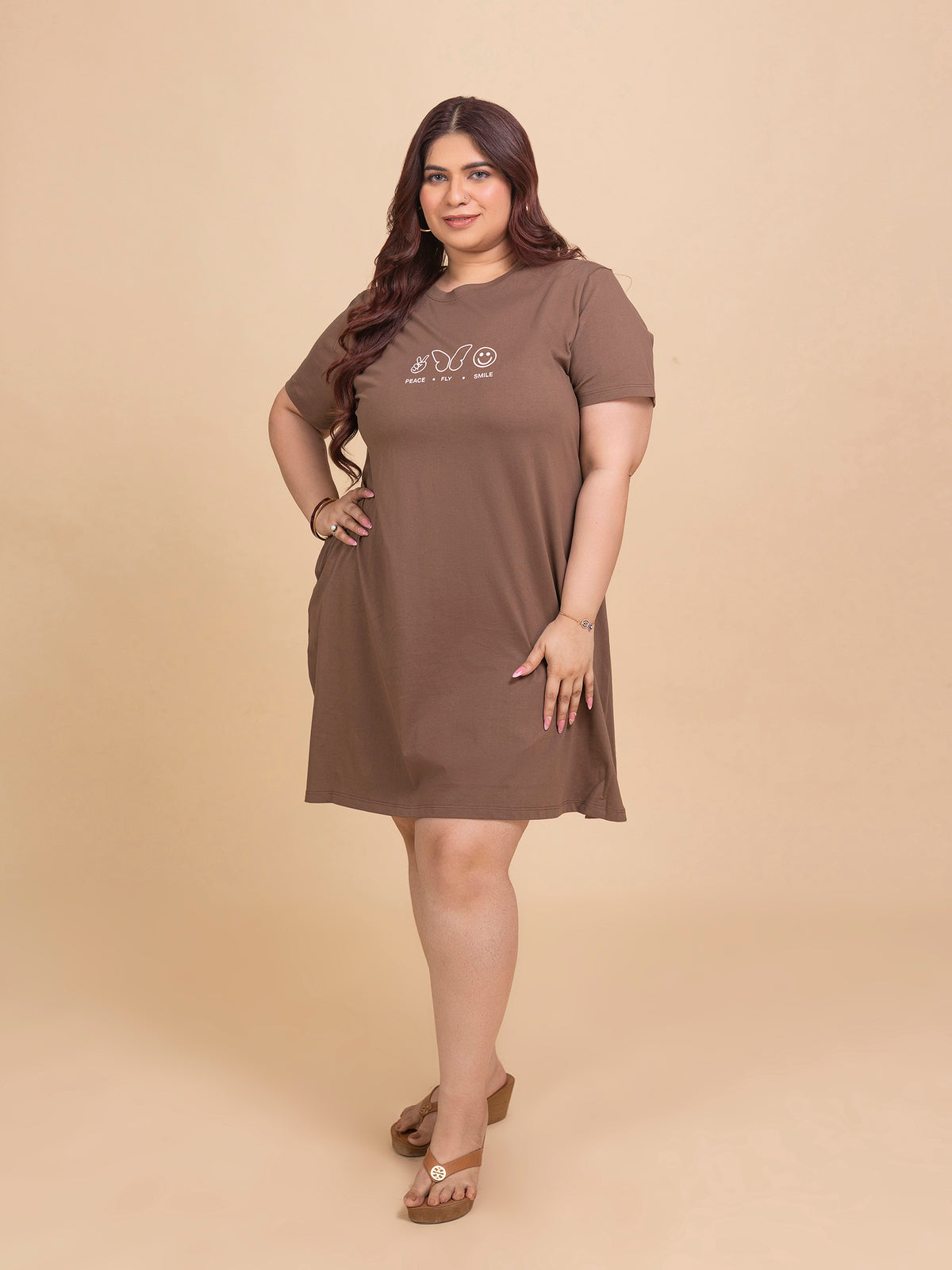 Women's Plus Size Knee Length T-Shirt (D. Brown)