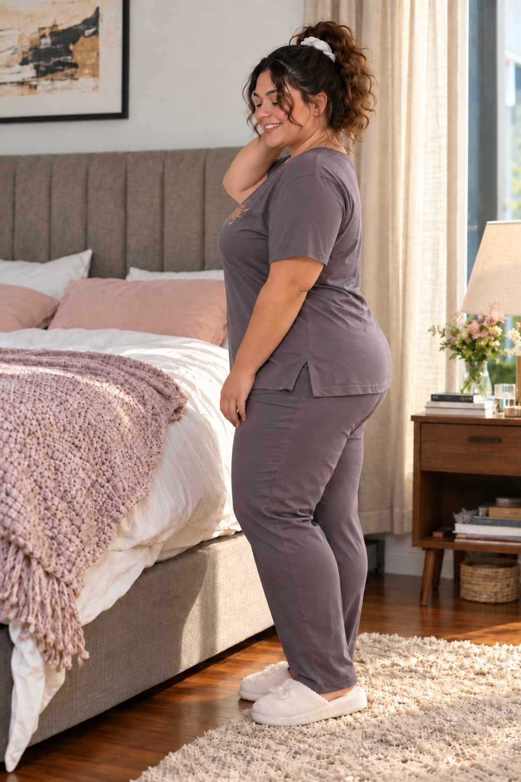 Ultra Comfy Plus Size Night Suit Set (Steel Grey)