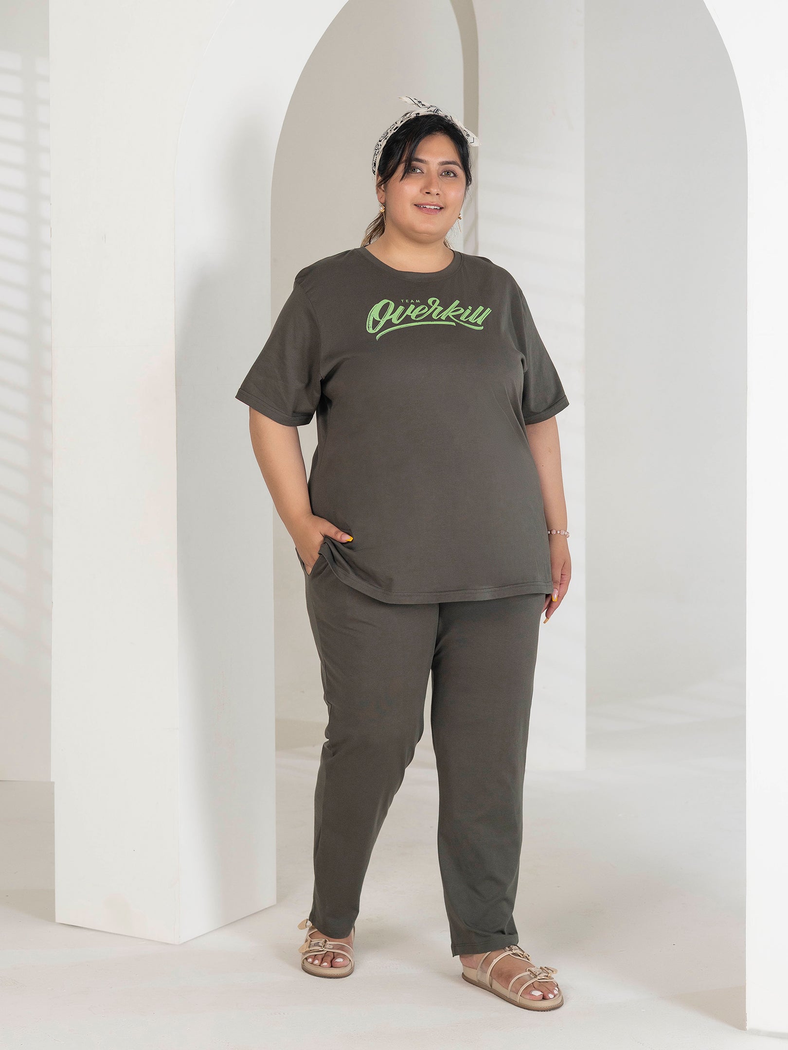Premium Night Suit Plus Size For Ladies (Olive)