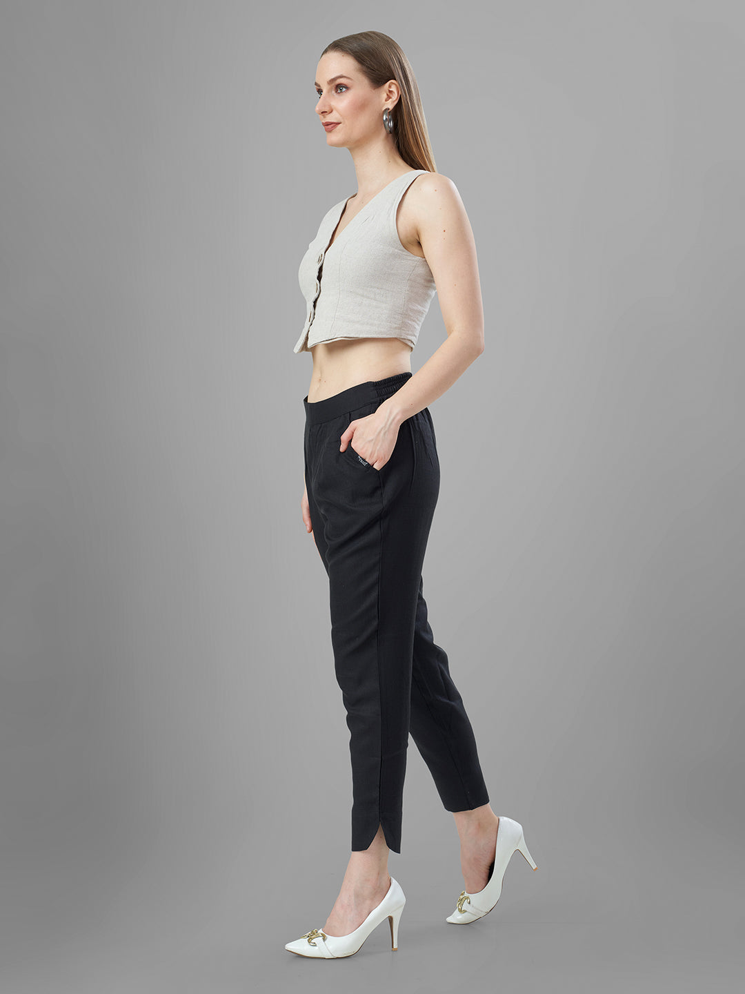 Trendy Silk Cigarette Pants for Ladies in Black