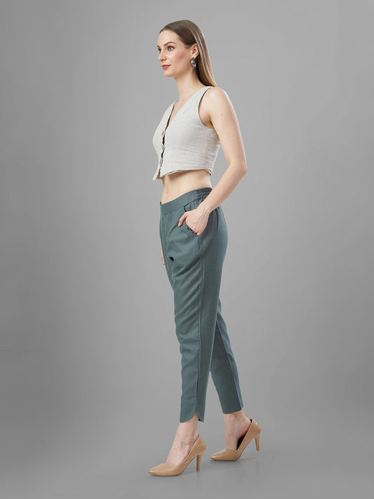 Trendy Silk Cigarette Pants for Ladies in Smoke Grey