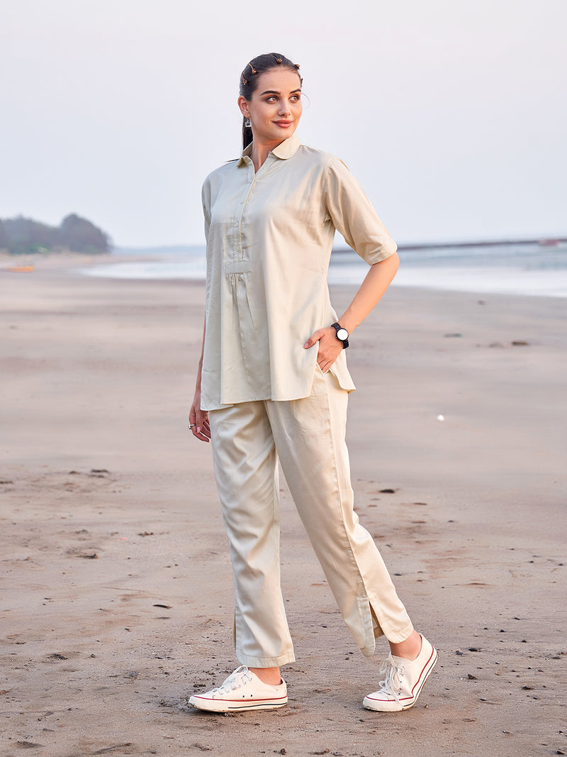 Cream Designer Tunic and Palazzo Pants Set for Women by Tittli