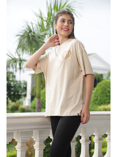 Oversized Back Printed T-Shirts For Women (Cream)