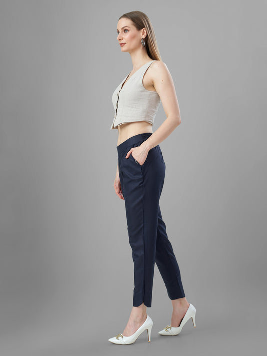 Trendy Silk Cigarette Pants for Ladies in navy