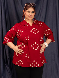 TITTLI Women Plus Size Abstract Print V-Neck Kurti (Maroon)