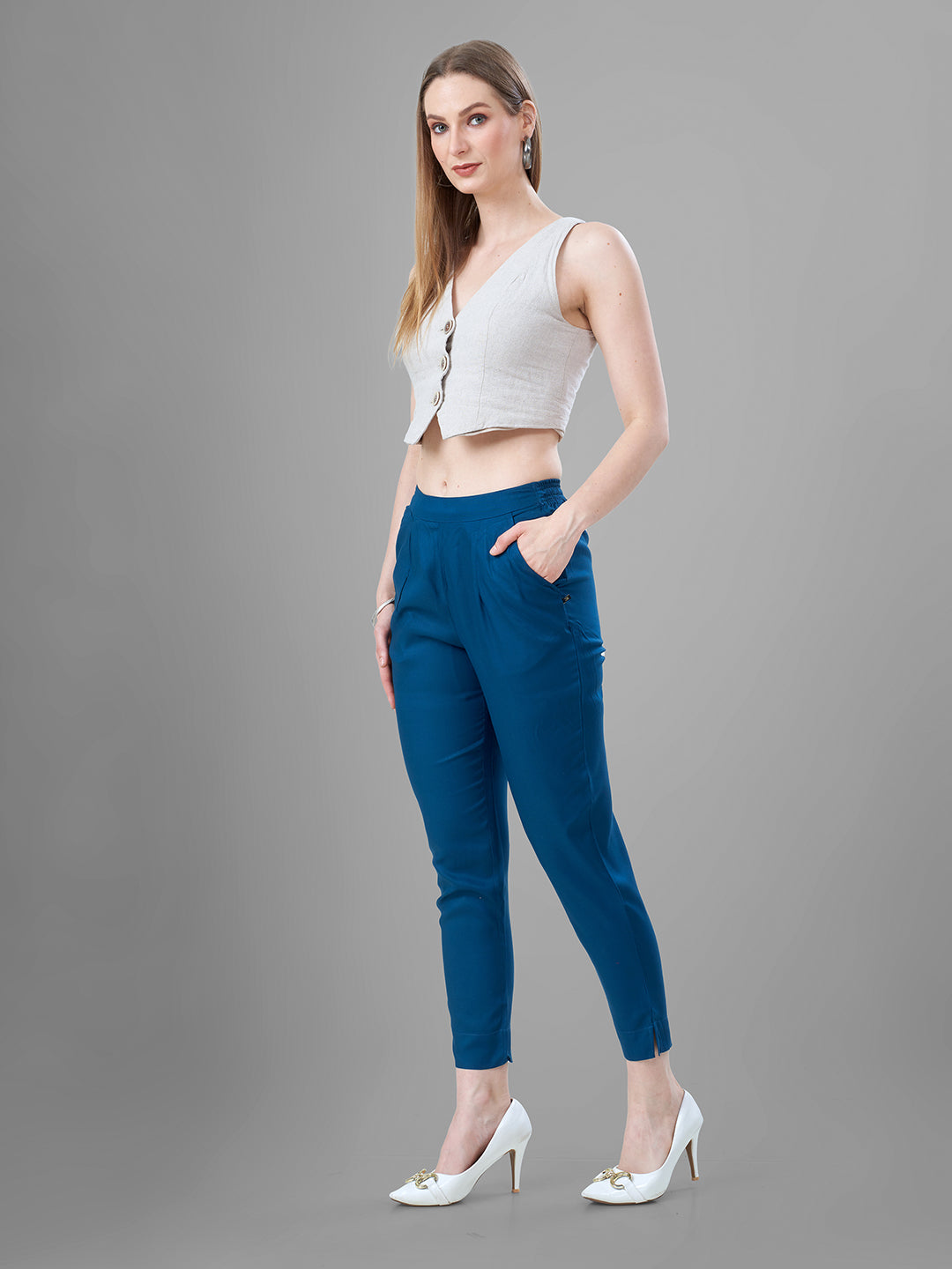 Trendy straight Kurti Pants for Women in Airforce