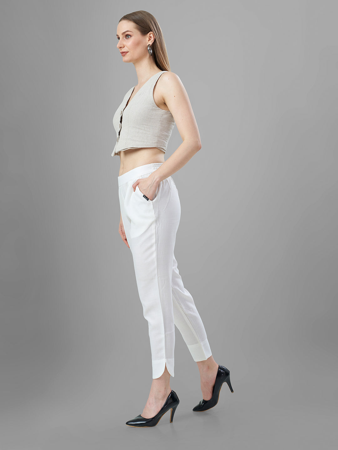 Trendy Silk Cigarette Pants for Ladies in off White