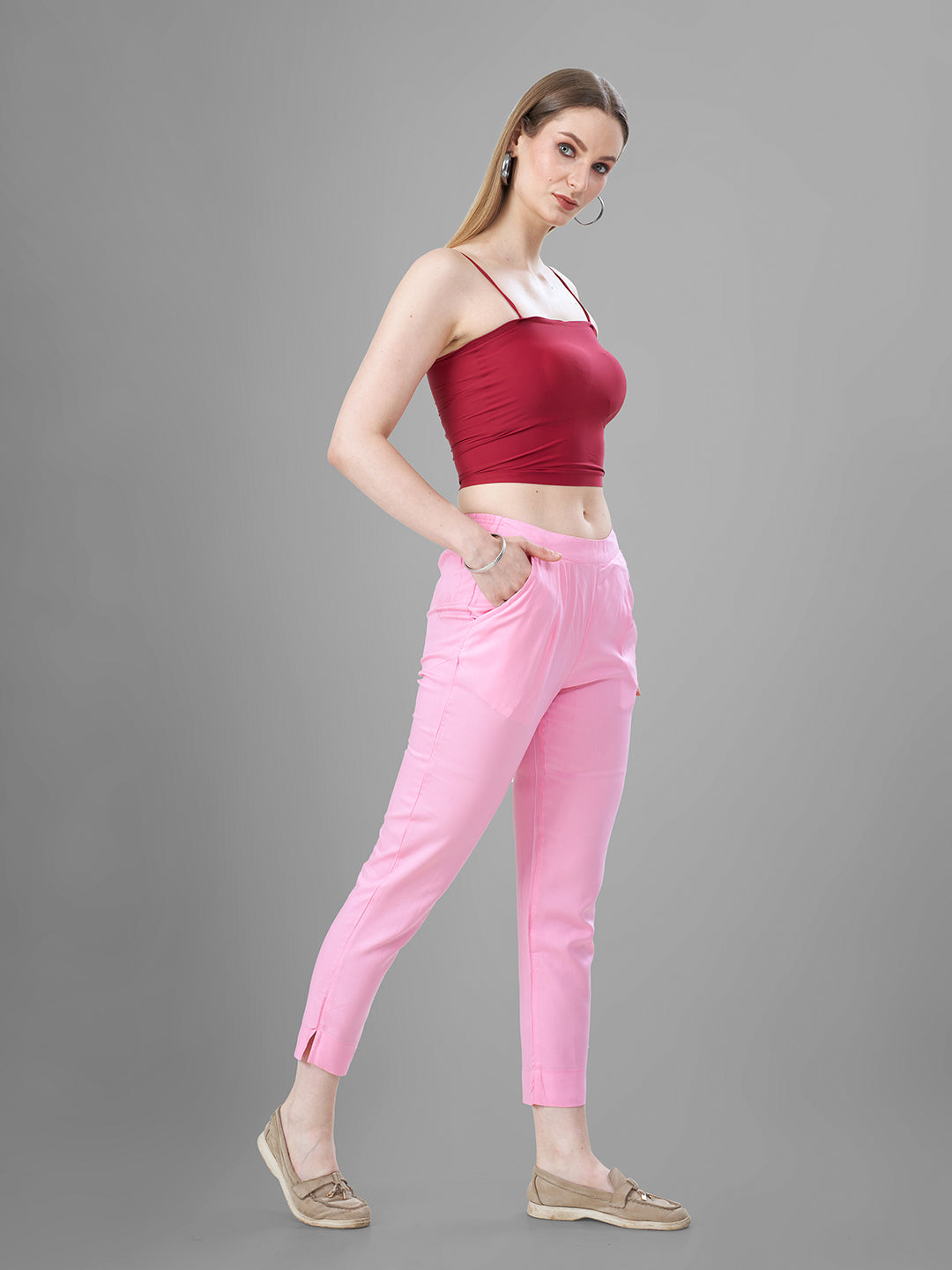 Trendy straight Kurti Pants for Women online pink | Tittli