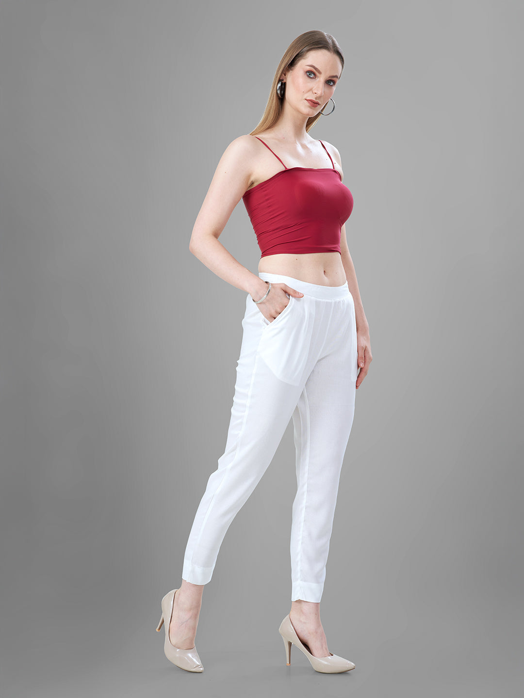 White Trendy straight Kurti Pants for Women online | Tittli