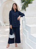 Oversize Shirt And Palazoo Casual Wear Co-Ord Set (Navy Blue)