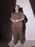 Typography Printed Cotton T-Shirt & Pajama Nightsuit | L to 8XL Size (D. Brown)