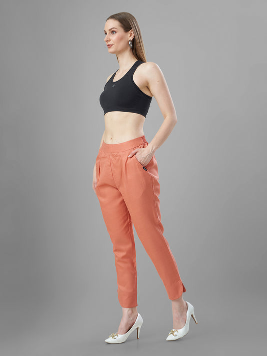 Trendy Silk Cigarette Pants for Ladies in Carrot